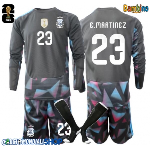Maglie da calcio Argentina Emiliano Martinez #23 Portiere Prima Maglia Bambino Mondiali 2026  Manica Lunga + Pantaloni corti)